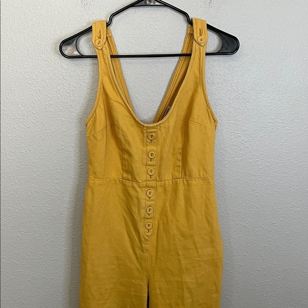 Urban Outfitters Denim Faux Button Front Jumpsuit Yellow Size XS